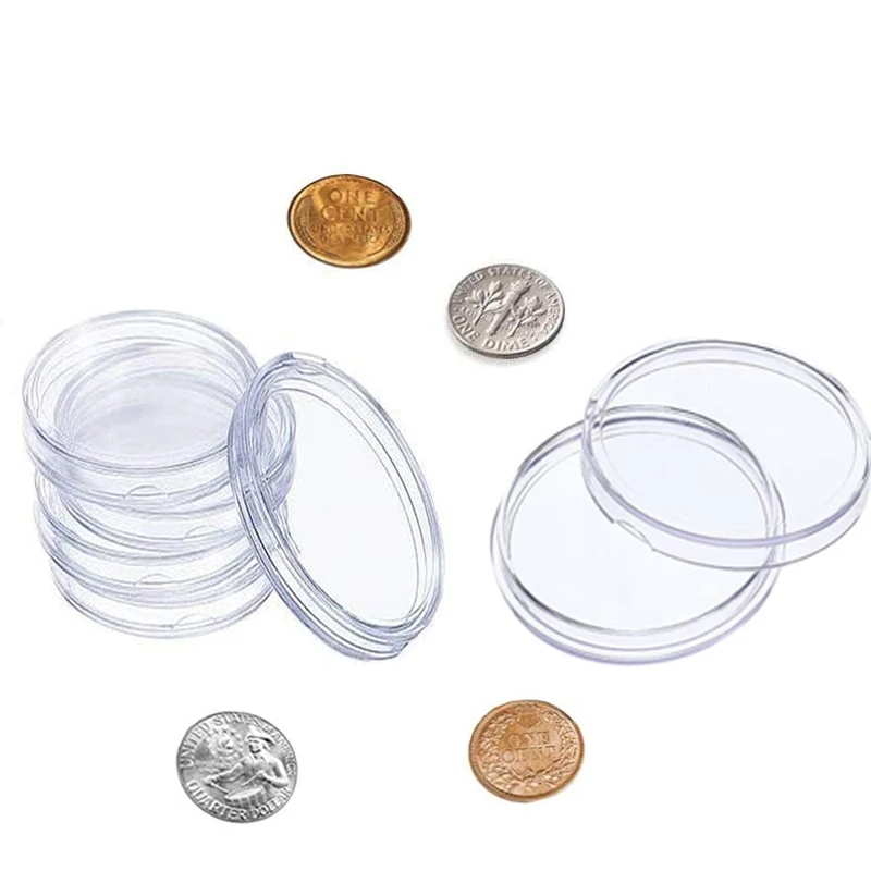 10-50Pcs 21/22/24/25/26/38/40/45mm Transparent Round COINNING Box Capsules Storage Containers Home Supplies