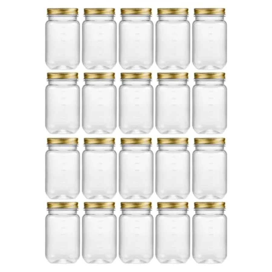 

16 oz Clear Plastic Jars with Lids Refillable 16oz Mason Jars with Lids and Storage Containers for Kitchen and Household Use 20