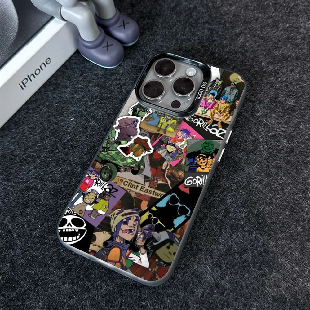 G-Gorillaz Rock Band Cartoon Phone Case IMD Color Silver Shell For IPhone 16 15 14 13 12 Pro Max Plus