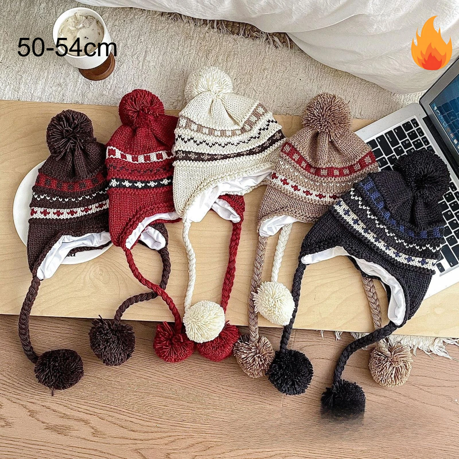 Kinder Winter Warme Mütze 50-54CM Mädchen Winddicht Kälte Beweis Fischer Ohrenklappe Gestrickte Beanie Jungen Outdoor Fair Isle verdickte Kappe