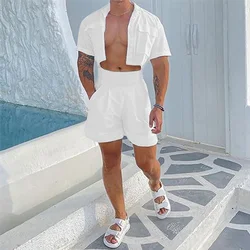 INCERUN Men Sets Solid Color Lapel Short Sleeve Shirt & Shorts Two Pieces Sets 2024 Summer Streetwear Fashion Men Casual Suits