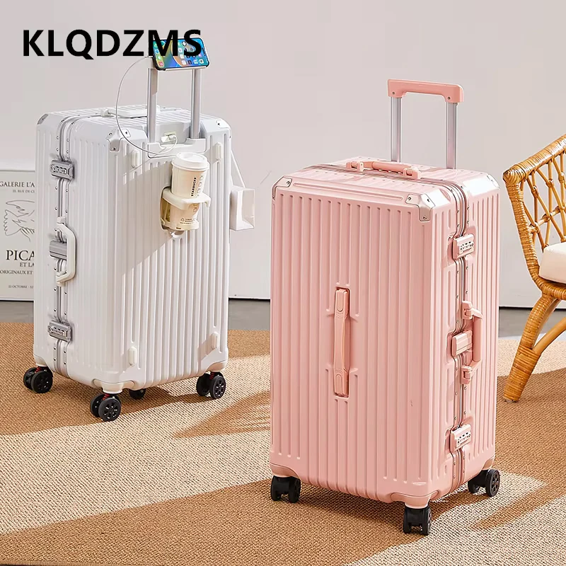 KLQDZMS casing troli multifungsi wanita, koper beroda 20 "PC Boarding 22" 24 "26" 28 inci dengan roda