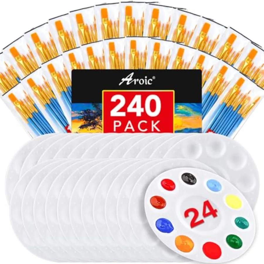 

Paint Brushes Palette Set, 24 Pack/240Pcs Acrylic Paint Brushes and 24 Palettes, Professional Artist Brushes, Finger and Face P