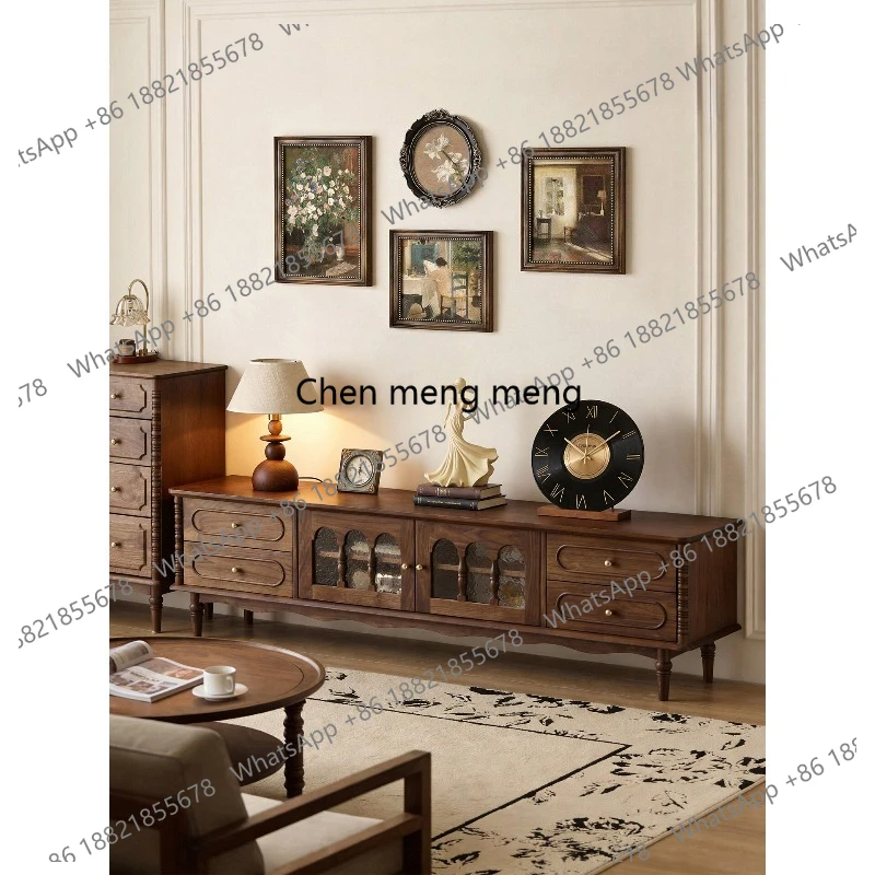 

French Medieval North American Black Walnut TV Cabinet Living Room Home Storage TV Cabinet