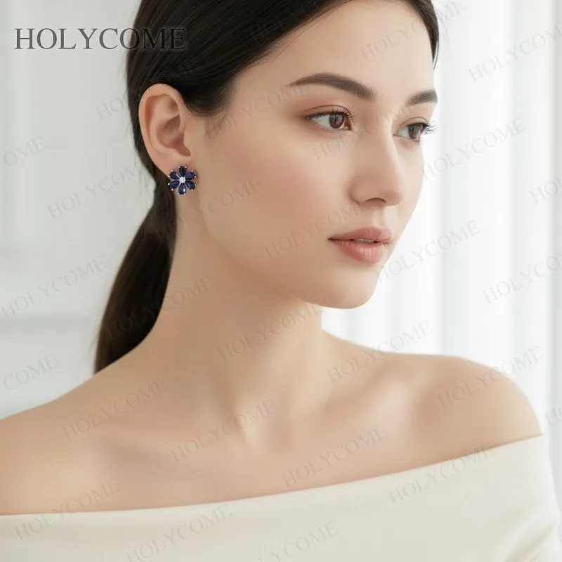 

6-Flowers Customized Earrings Pear 4x6mm Ruby Sapphire Columbia Padparadscha Earrings Unique for Women Wedding Christmas Jewelry