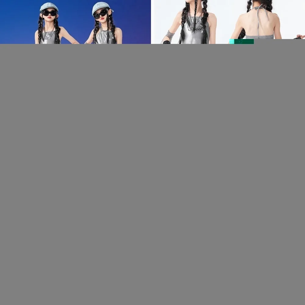 

Kids Hip Hop Dance Costume Blue Scimitar Pants Silver Vest Girls Jazz Streetwear Performance Outfit