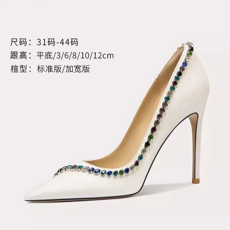 

Spring Silk Facial Polygonal Light Pokmed Diamond Chain Flat Single Shoes Fine High Heel Banquet Dress Large size Women's shoes