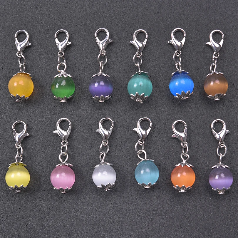 12PCS Colorful Jewelry Glass Beads Pendants Lobster Clasp Mini Bracelet Charms Necklace Jewelry Making Accessory DIY Crafts New