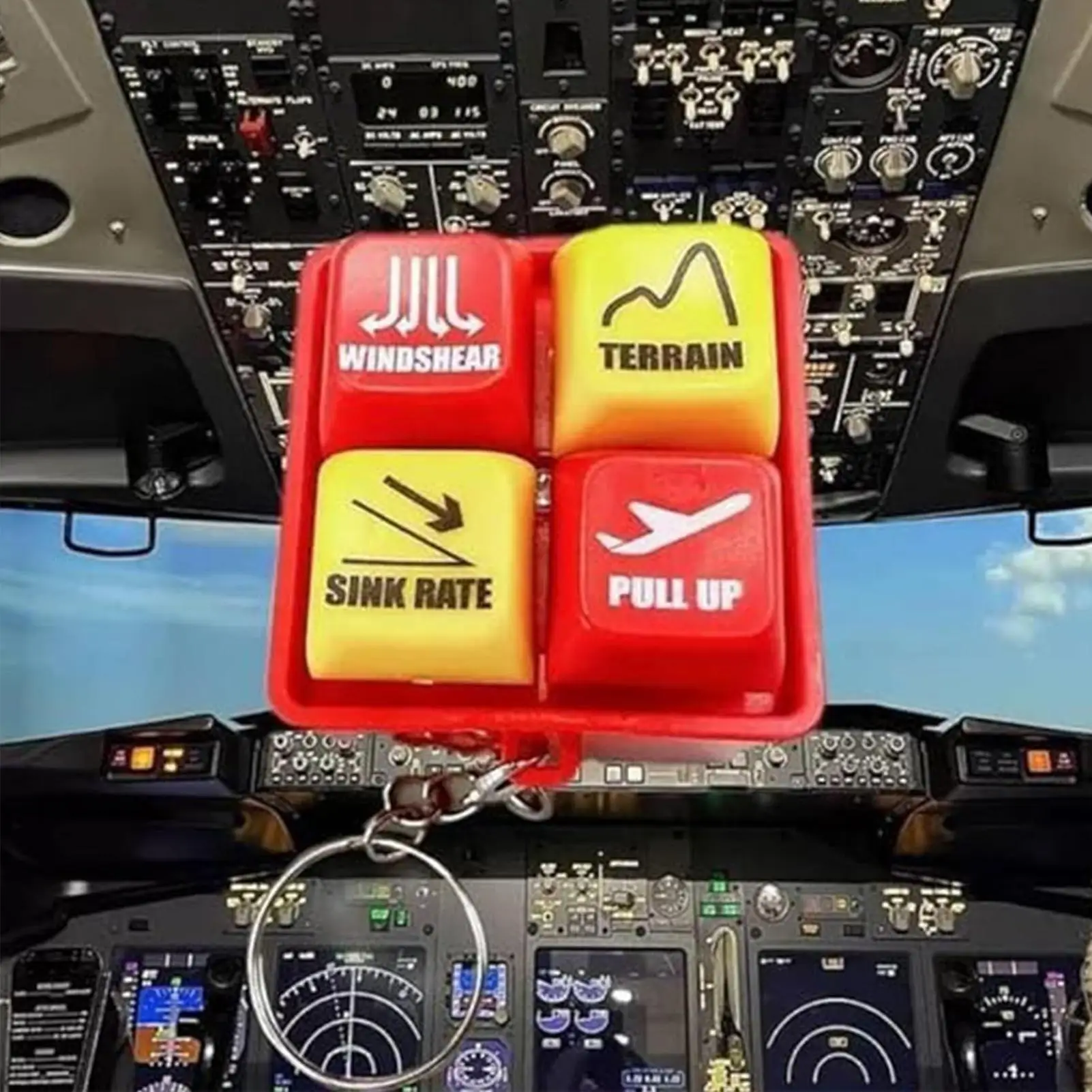 Aircraft Simulator Sound Keychain Funny Sound Simulator Safety Button Aircraft Emergency Alert Keyfob Purse Ornament Airbs