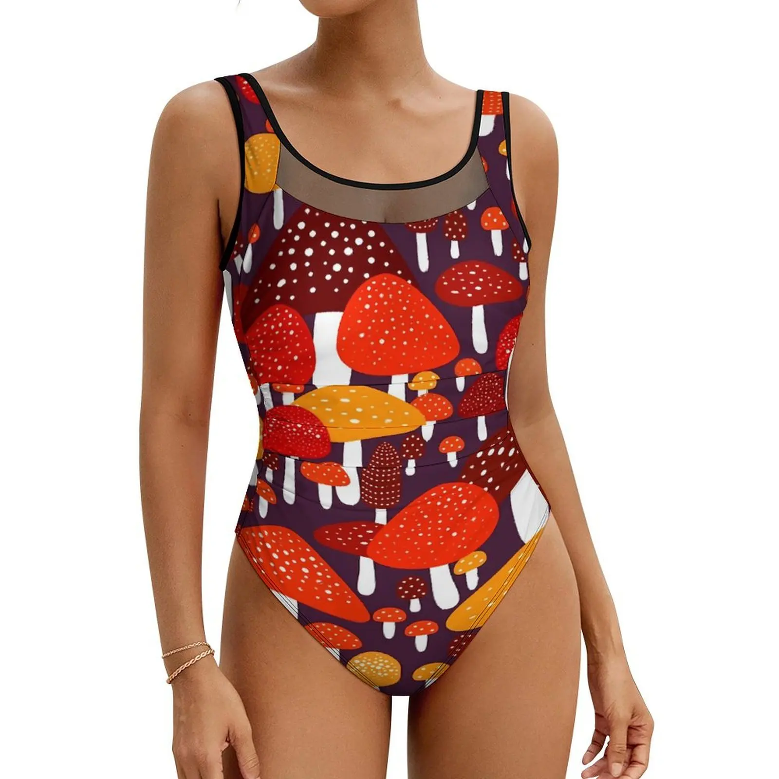 Magic Mushroom Swimsuit Colorful Mushrooms Push Up Swimwear One Piece Holiday Swim Monokini Bodysuit Beach Outfits Plus Size