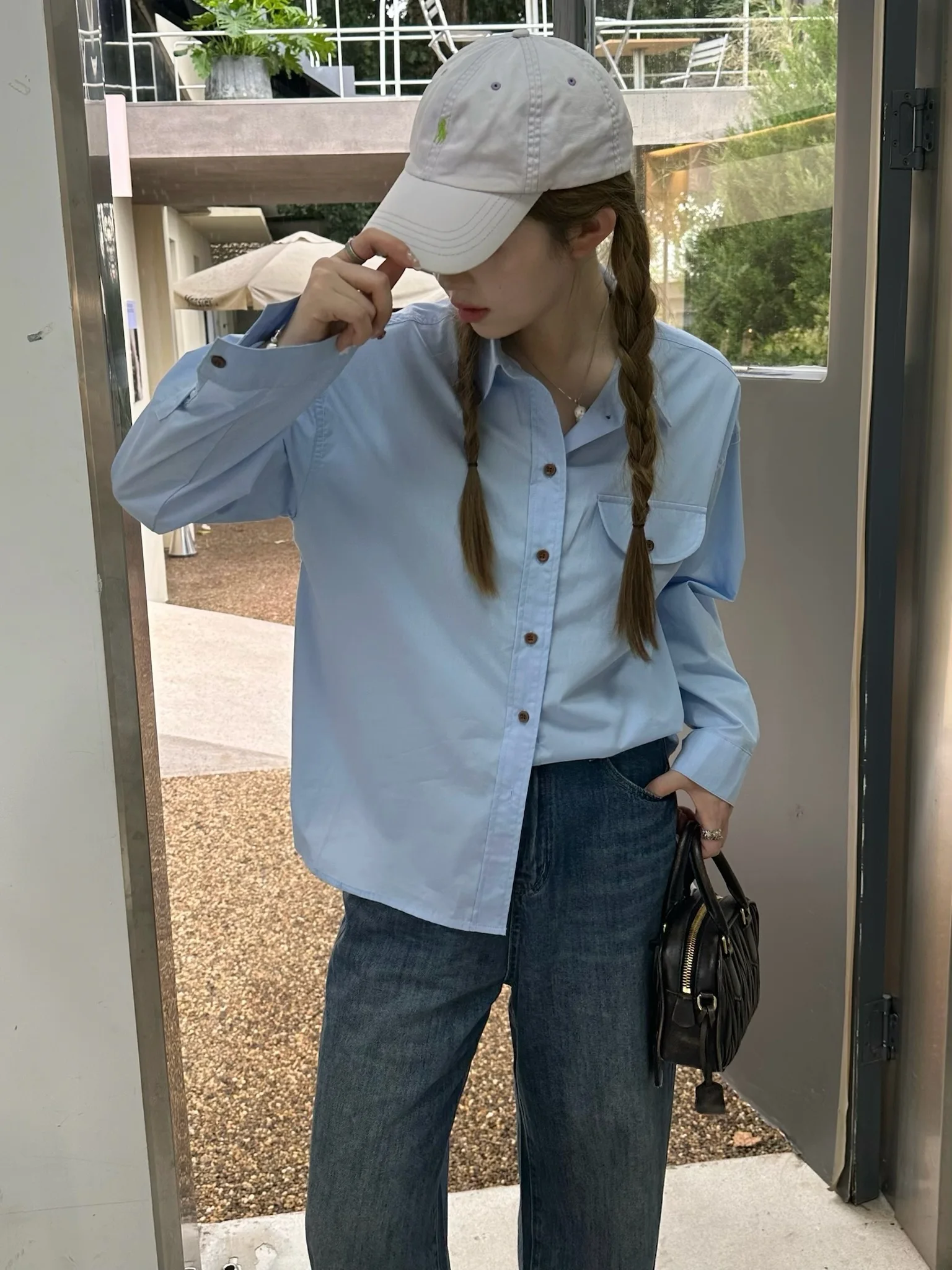 

Свободная женская блузка с длинным рукавом, удобный топ для похудения в корейском стиле, однотонный, с воротником на пуговицах, из смесового хлопка