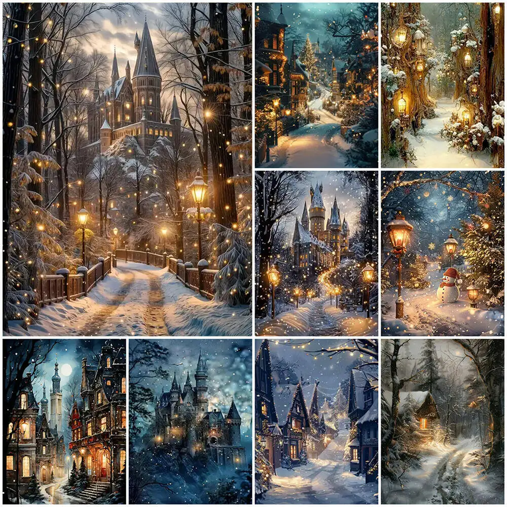 5D Diamantmalerei Haus-Stickerei Straßenbaum DIY-Sets Mosaik Landschaft Schloss Geeignet für Erwachsene Anfänger Heimdekoration Geschenke