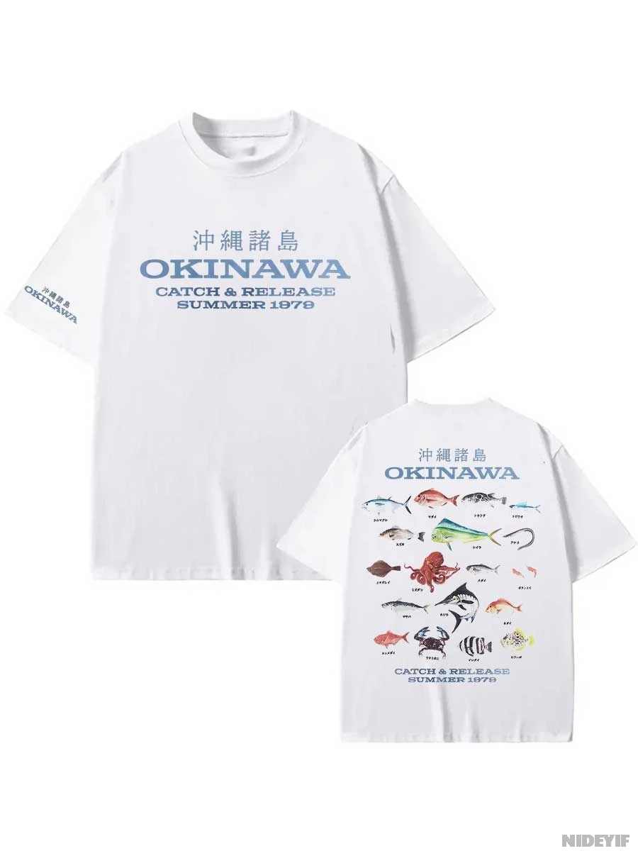 

Okinawa Ocean Fish Japanese Style Vintage Funny T-shirt Men Women Harajuku 100% Cotton T Shirts Short Sleeve P309