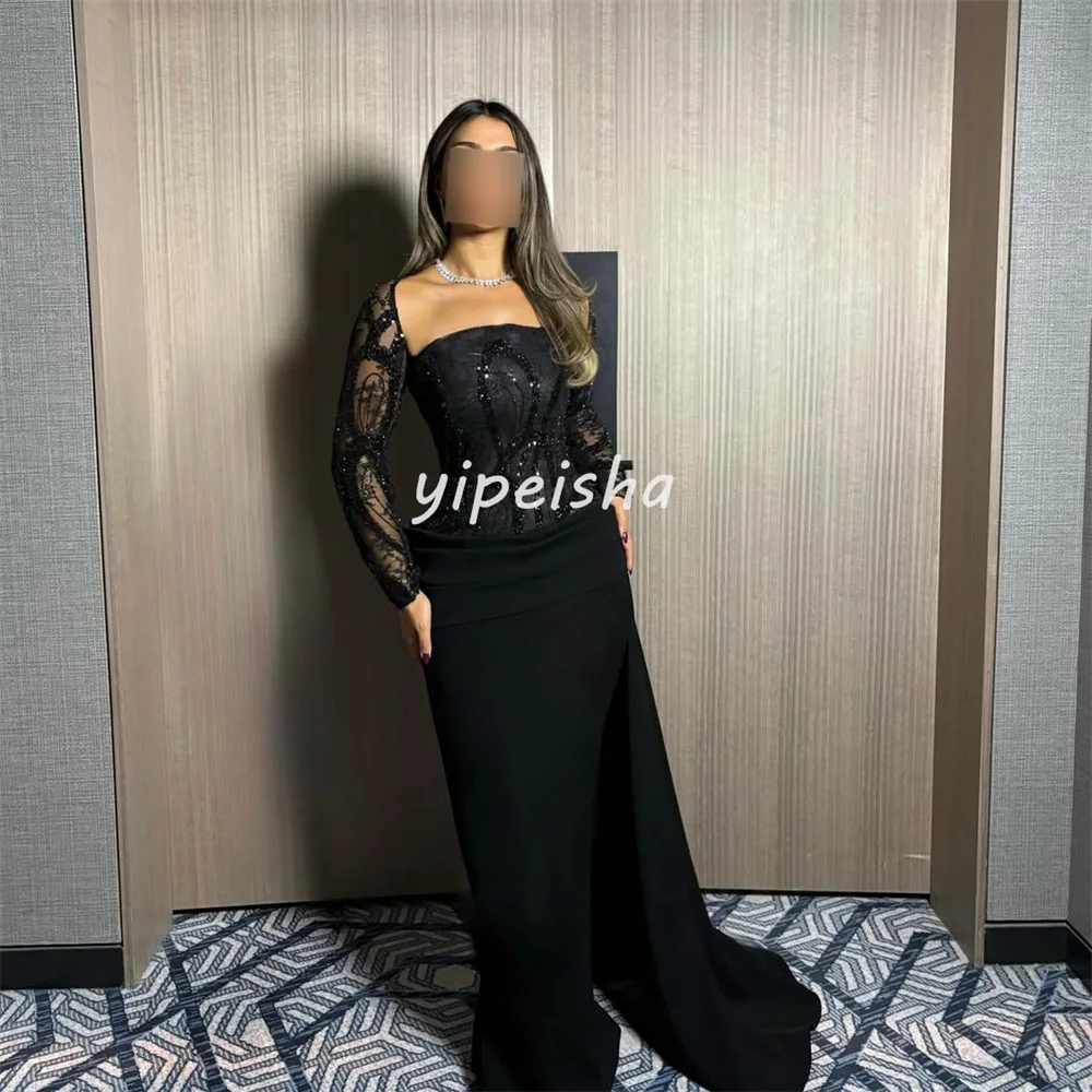 ชุดเดรสยาวแบบสั่งตัดพิเศษ ประดับลูกปัด ปักเลื่อม จับจีบ ผ้าพลิ้ว ทรงตรง เปิดไหล่ สำหรับโอกาสพิเศษ สไตล์เรโทร