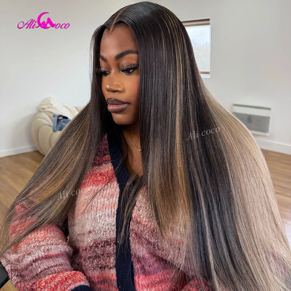 

Прямой парик с кружевной застежкой 5x5, омбре, натуральный и светлый цвет, прозрачный кружевной фронт 13x6, парик из натуральных человеческих волос для женщин, плотность 180%