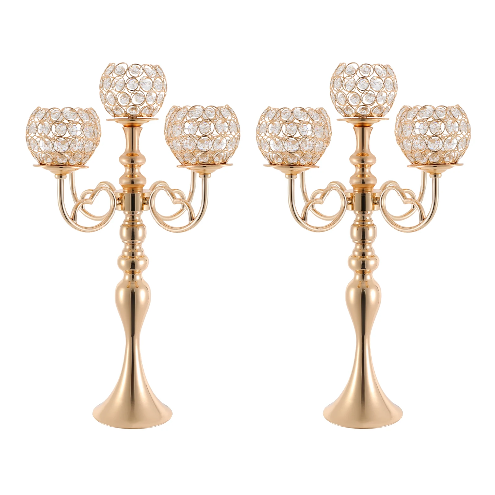 

Golden 5-Arm Candle Holders Set, Iron & Glass, Heart-Shaped Design, Ideal for Tabletop Decoration