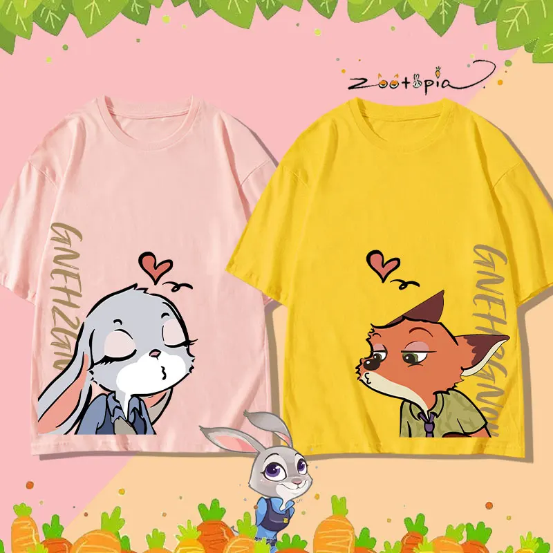 

Judy Nick special couple T-shirt Women Short sleeve summer couple Crazy Zootopia anime dress cotton