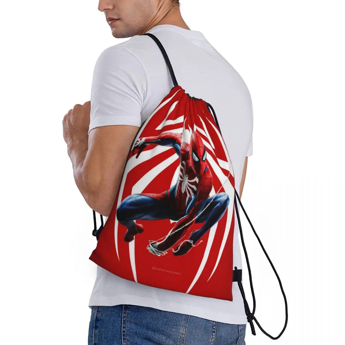 Custom Name Waterproof Outdoor Beach Swimming Sports Drawstring Backpack Spider Man Organizer Gym Storage Bag