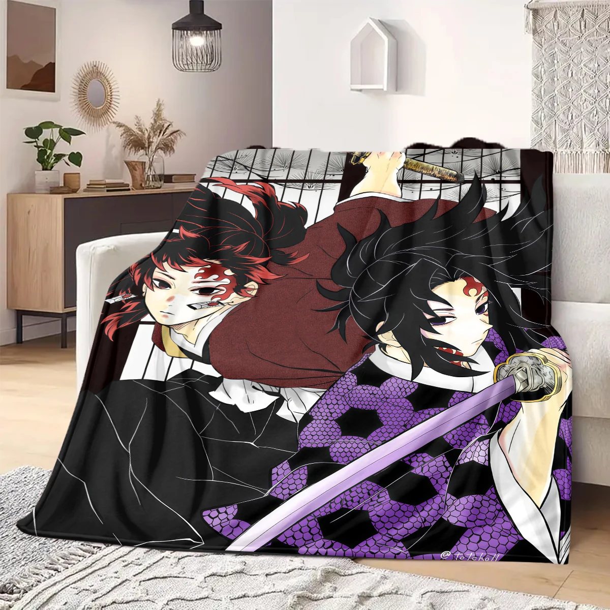Demon Slayer Flannel Blanket Cute Design Great For Sofa Bedroom Chair Bed Picnic Travel -HE24