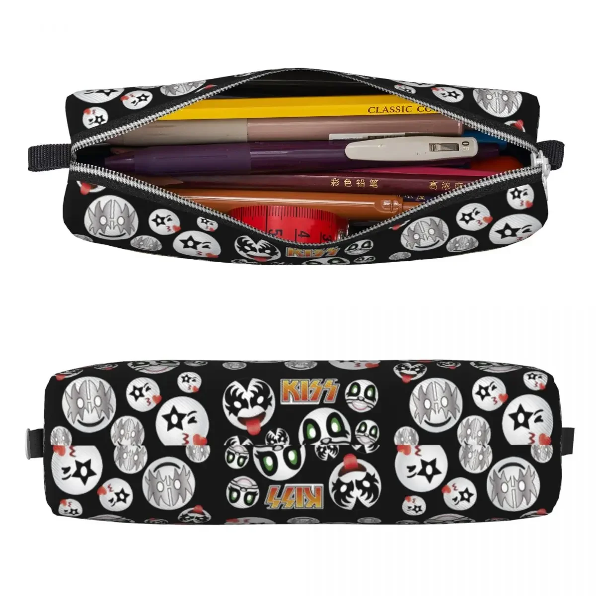 أسود لطيف قبلة الفرقة نمط مقلمة حامل قلم حقيبة أطفال تخزين كبير اللوازم المدرسية صندوق رصاص مستحضرات التجميل #2