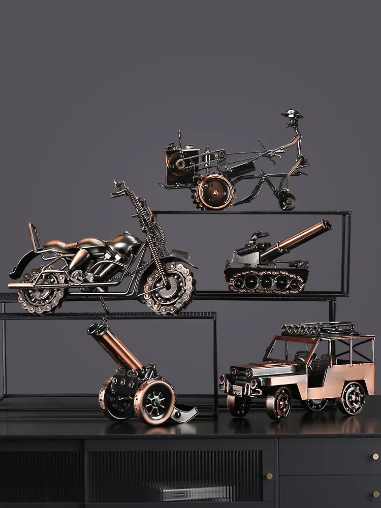 Retro Wrought Iron Motorcycle Car Metal Model Decoration Creative Home Desktop Decoration Wine Cabinet Bookshelf Ornament