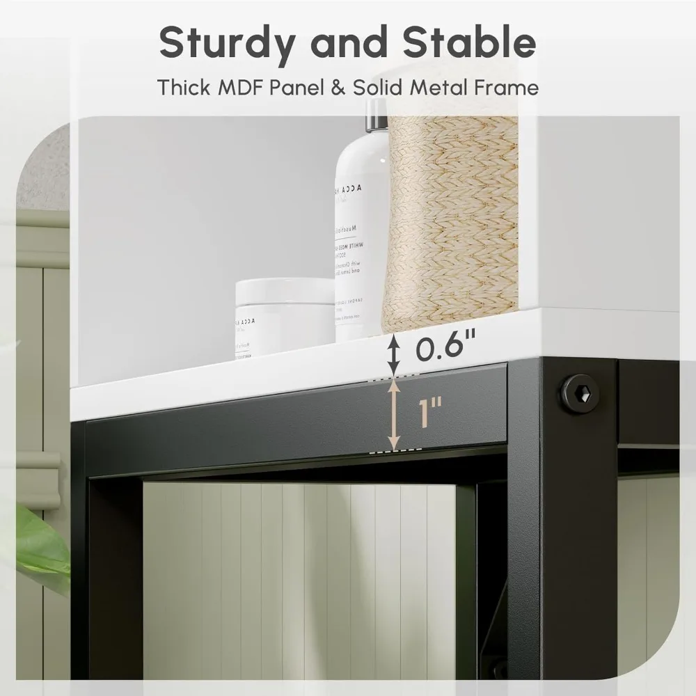 خزانة تخزين فوق المرحاض، منظمات الحمام والتخزين مع أبواب الحظيرة، حامل معدني سميك وخشب MDF فوق المرحاض S