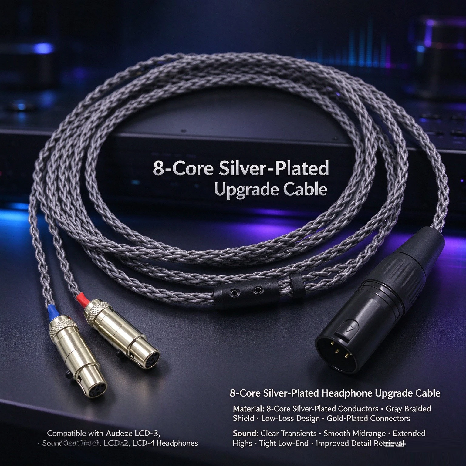 8 Core 4pin OCC 2.5 4.4mm XLR Balanced Earphone Headphone Upgrade Cable Silver Plated for Audeze LCD 3 LCD-2 LCD2 LCD-4