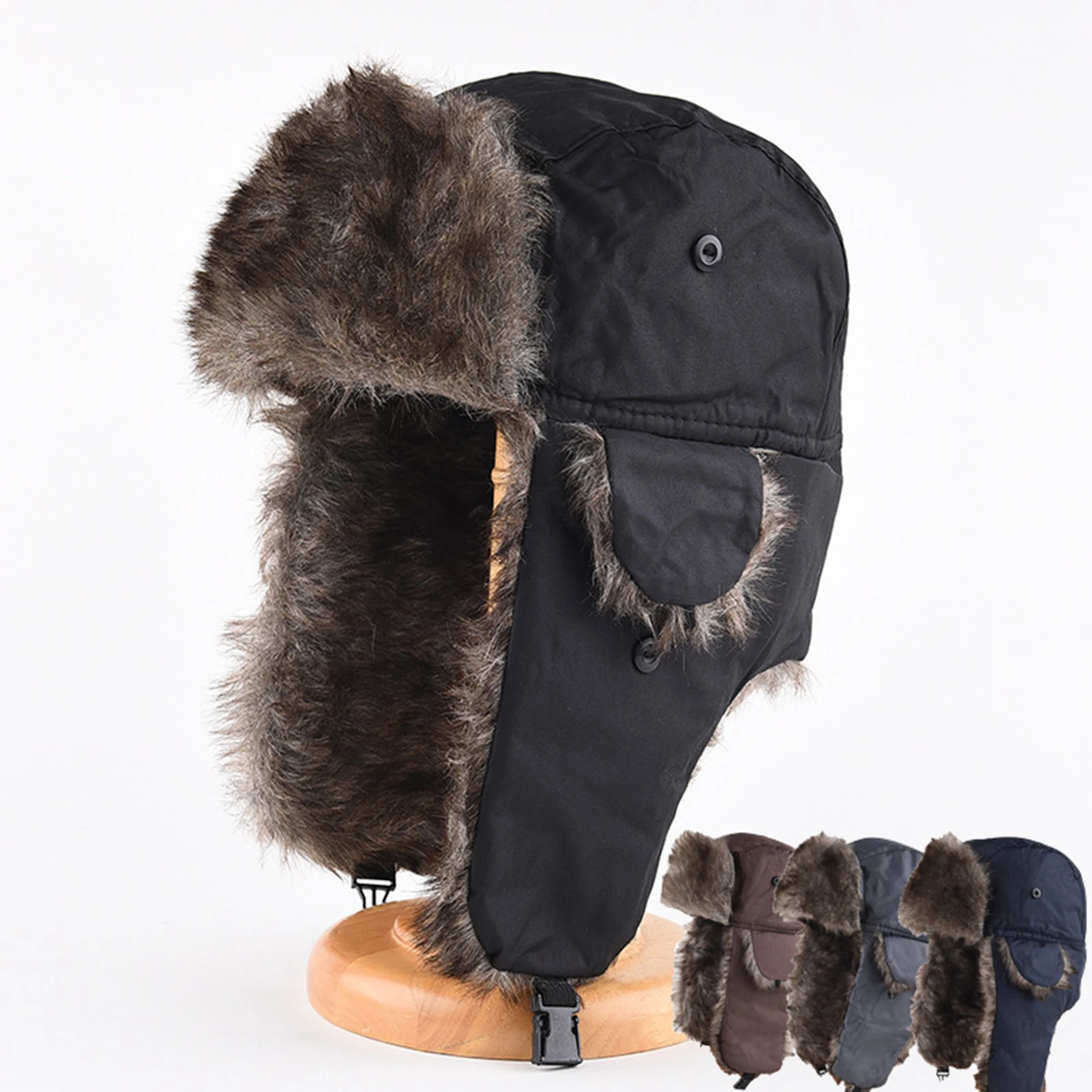 Winter Hat Velvet Lined Ear Protection Fuzzy Windoroof Buckle Fasten Heat Retention Skiing Skating Snowboarding Lei Feng Hat