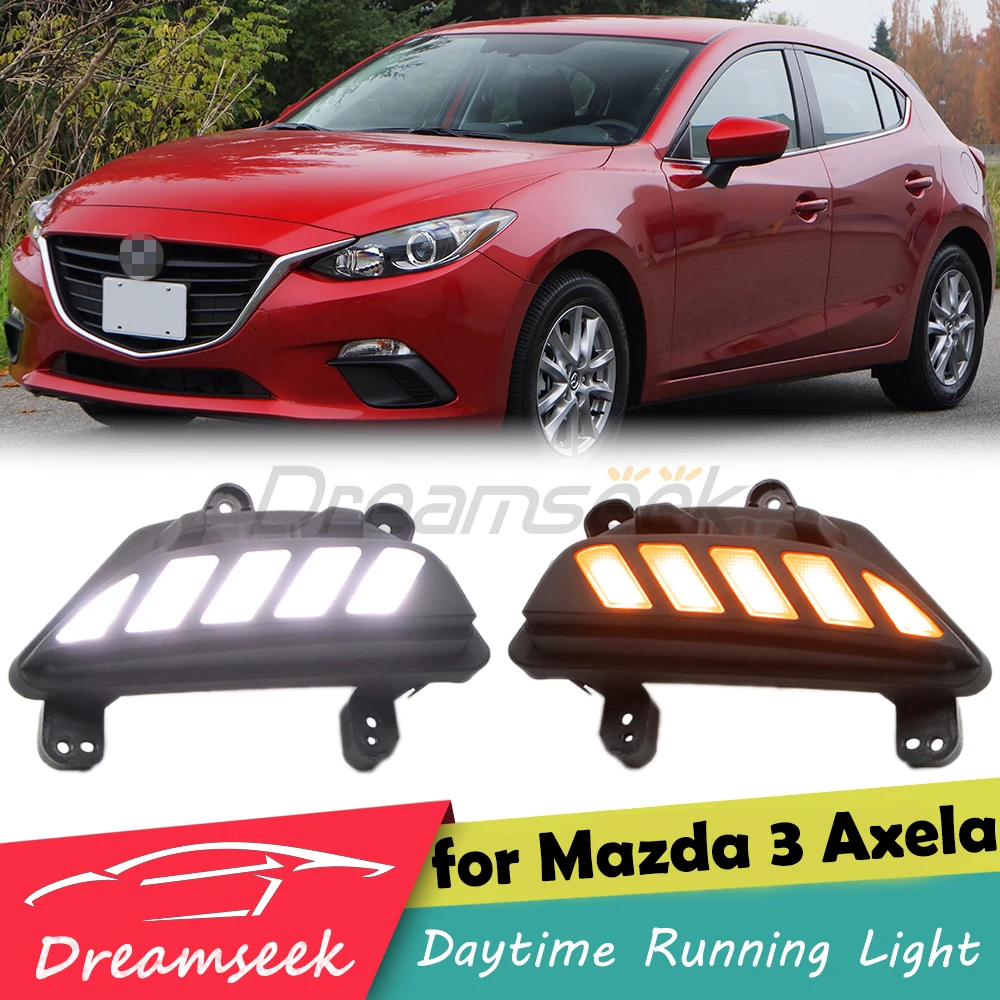 

Pair LED DRL Daytime Running Light For Mazda 3 Axela 2014 2015 Driving Fog Lamp With Sequential Dynamic Turn Signal Front Bumper