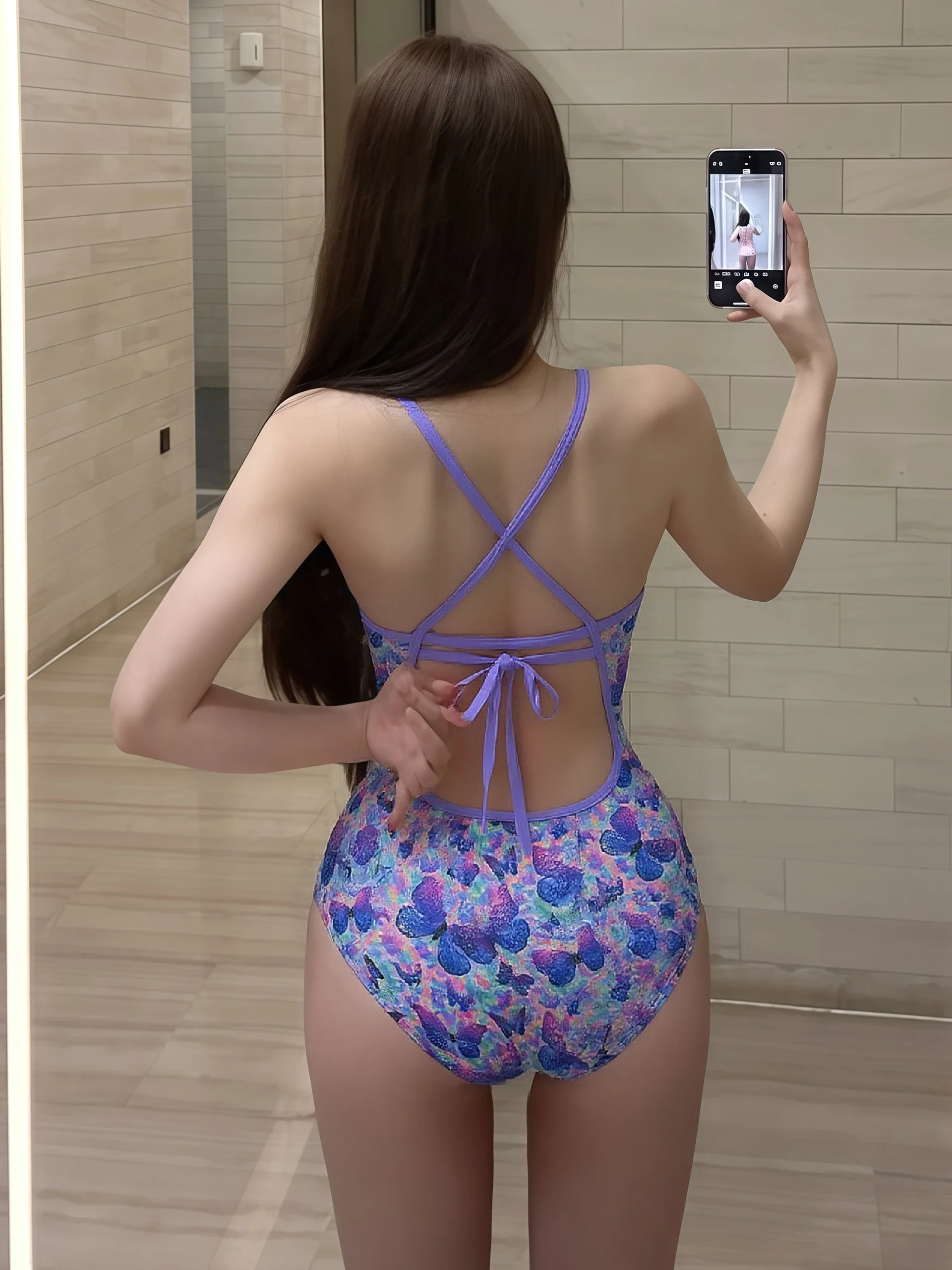 

New Knot Swimsuit Triangular One-Piece Racing Profional Tight Bal Purple Fairy Women's Sports Swimsuit