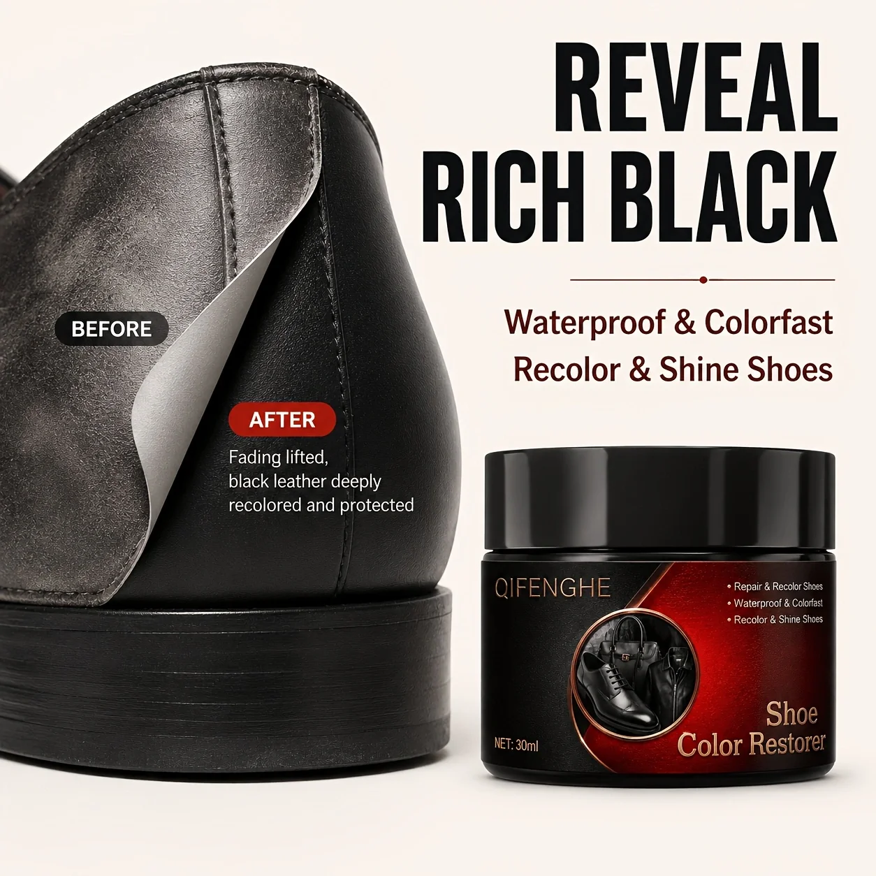 Shoe Polish Color Restorer Cream, Leather Repair for Scratches & Fading, Colorfast for Work Boots