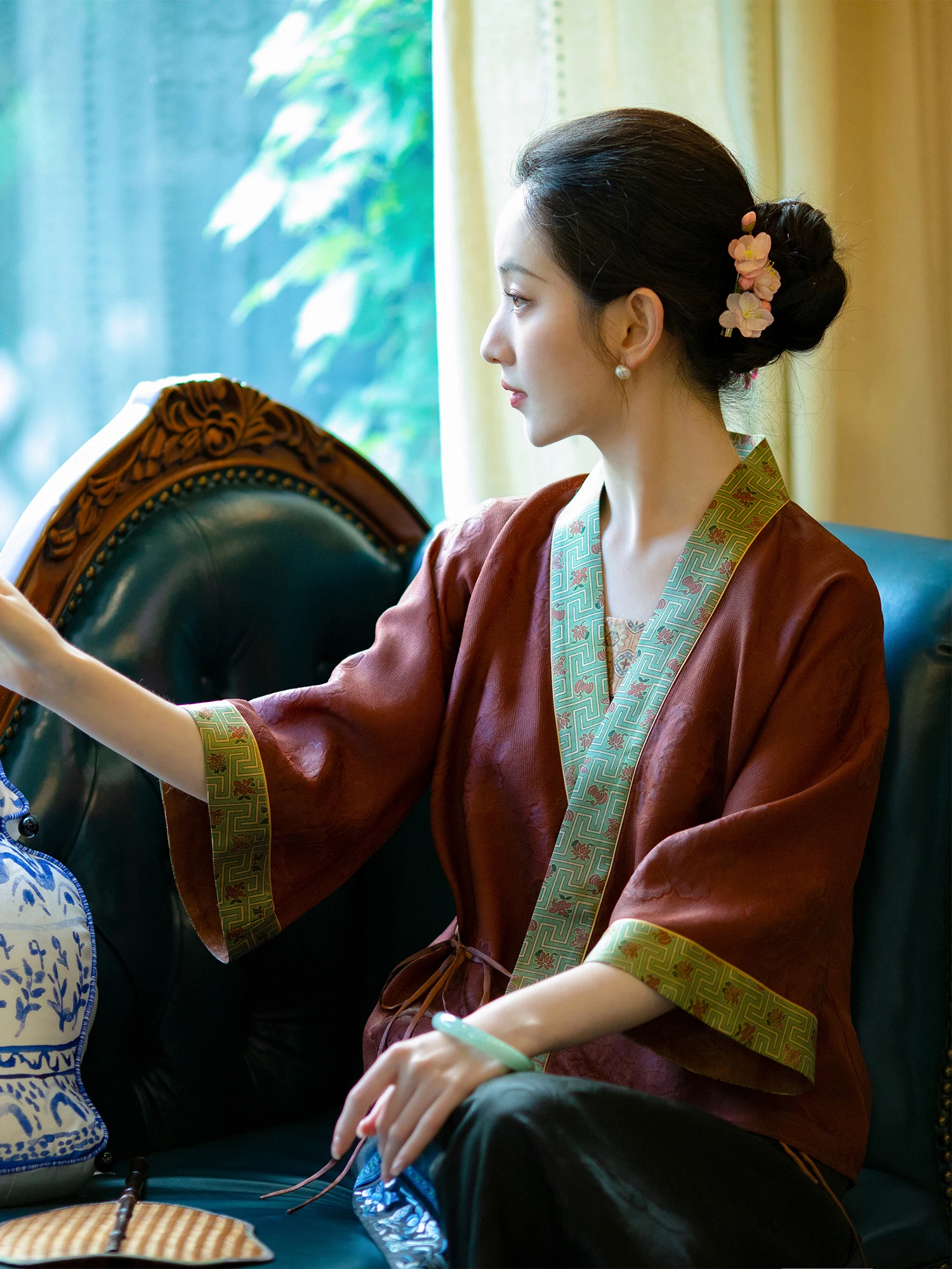 

Шелковое платье-халат «Красное облако» для женщин, винтажное, свободного кроя, с рукавом 3/4, в традиционном китайском стиле, от Cheng Fengxu