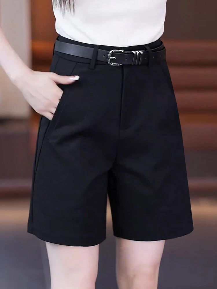 

Black Suit Short Pants Women Summer Thin High Waist Loose Casual Wide Leg Five-Quarter Pants Commute Style Simple Fit
