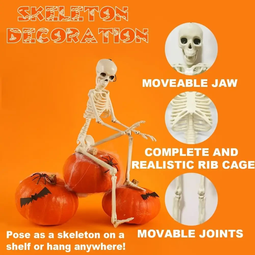 

40CM Halloween Simulation Skeleton Hanging Plastic Human Skull Skeleton Can Stand Joints Movable Party Horror Props