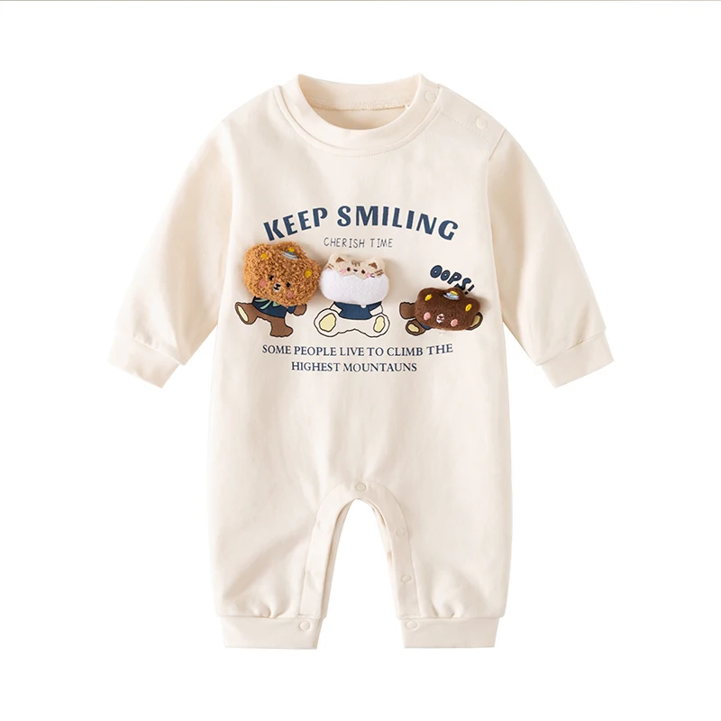 

Baby jumpsuit spring & fall pure cotton cute baby romper closed crotch romper cute bear newborn jumpsuit