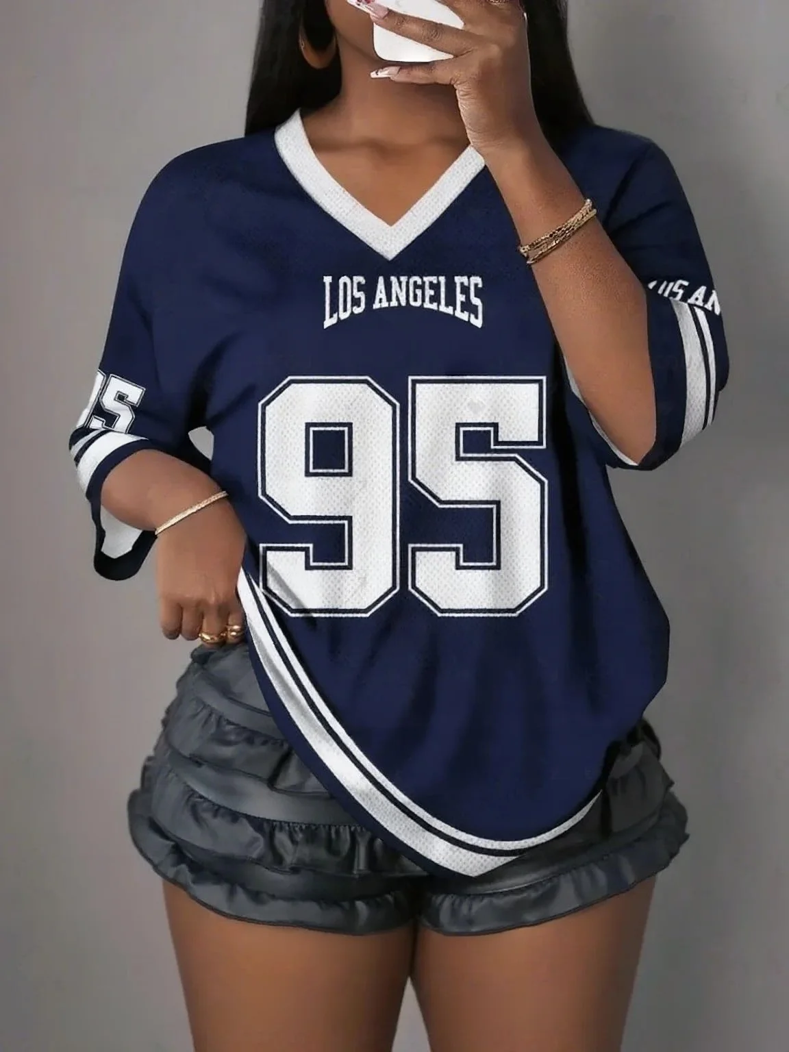 2026 New Los Angeles NO.95 Printed V-neck Short Sleeved T-shirt Summer Baseball Shirt Breathable Men's/Children's Sports Top