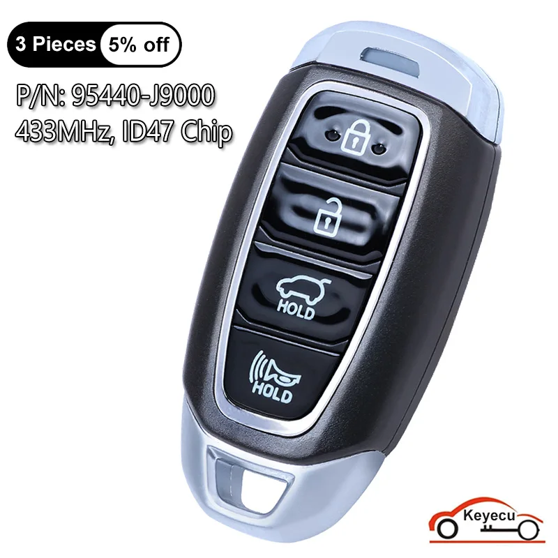 

KEYECU 4 Buttons 433MHz ID47 Chip for Hyundai Kona 2019 2020 Promixity Smart Remote Control Key Fob 95440-J9000 TQ8-FOB-4F18