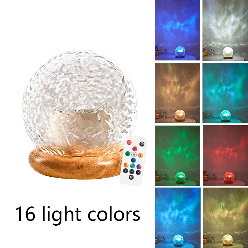 

Water Ripple Projector Night Light Crystal Remote 16 Colors Water Ripples Lights Sunset Lights Ocean Wave Projector Lamp