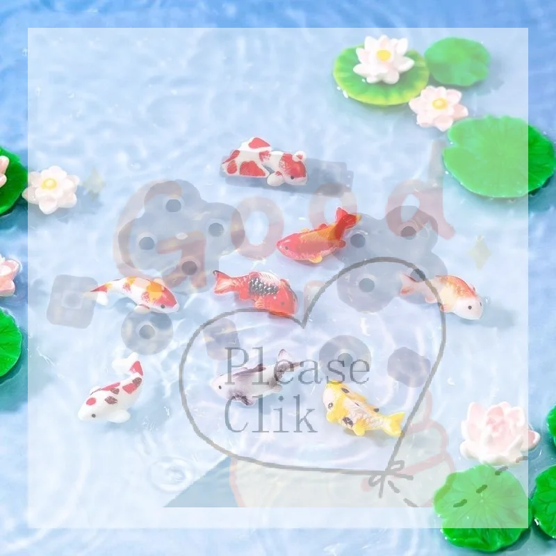【HG】Mini Resin Koi Fish Figurines Vivid Multicolor Lotus Ornaments For Aquarium Bonsai Micro Landscape Decor