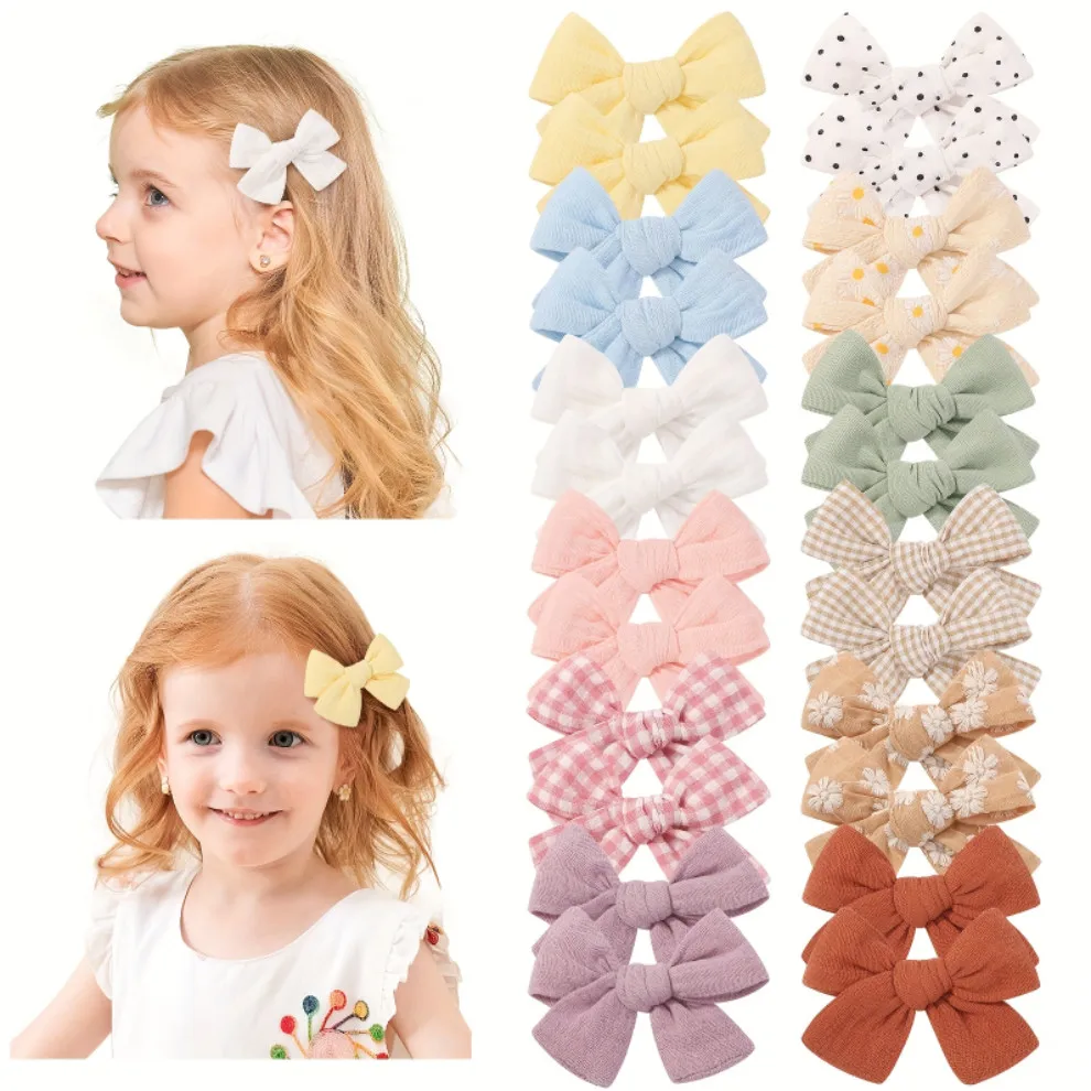 

24 шт./компл. разноцветные заколки для волос с бантиками для девочек, однотонные аксессуары для волос ручной работы для детей