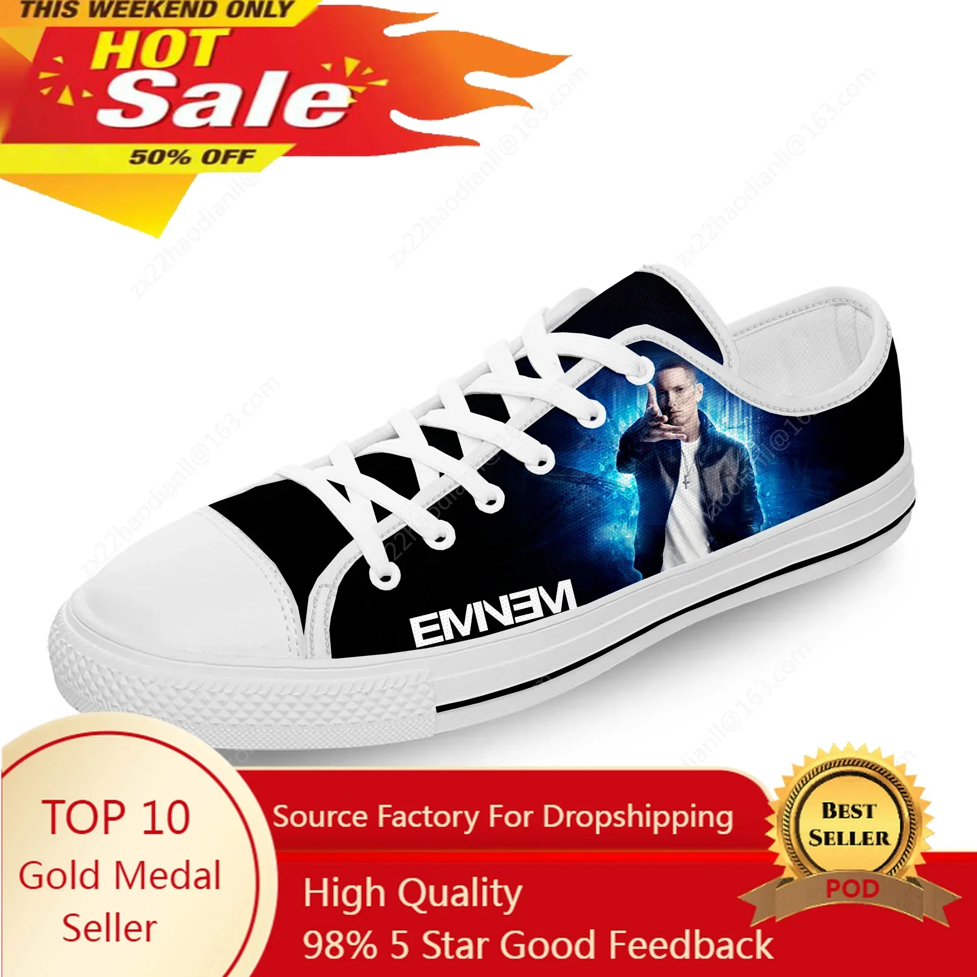 Eminem Hip Hop Rap Singer Low Top Sneaker Women Teenager Canvas High Quality Sneaker Casual Custom Made Shoes Customize DIY Shoe