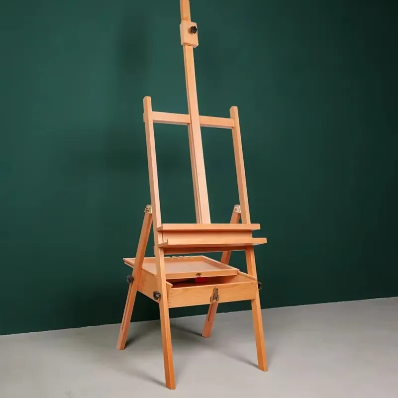 Portable Beech Wood Artist Easel with Lockable Storage Folding Case Adjustable Height for Painting and Sketching