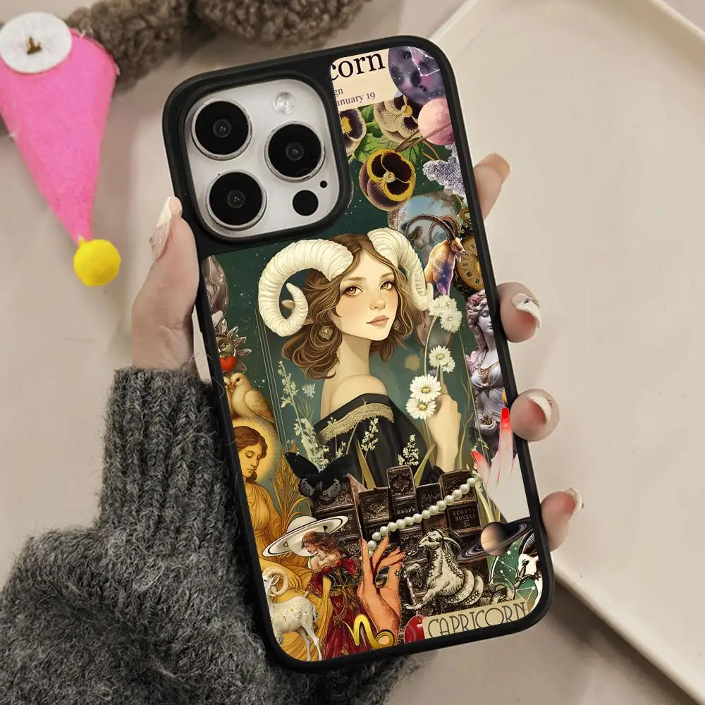 Zodiac Sign Capricorn Phone Case for iPhone 17 16 15 14 13 12 11 Air Pro Max Plus Matte Surface Colorful Cover Pretty Smartphone