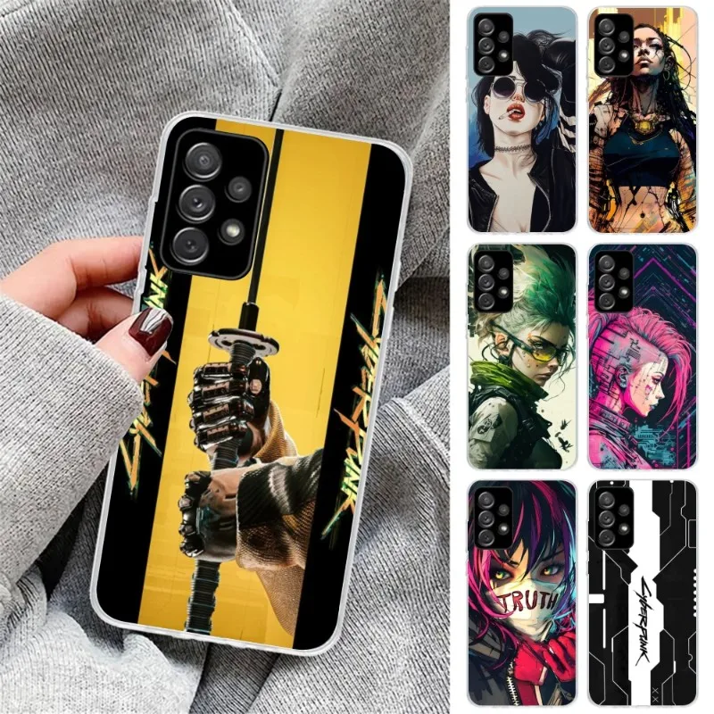 Cyberpunk Girl Anime Phone Case for Samsung Galaxy S23 S22 S21 Plus Ultra A12 A32 A53 Clear Phone Cover Funda