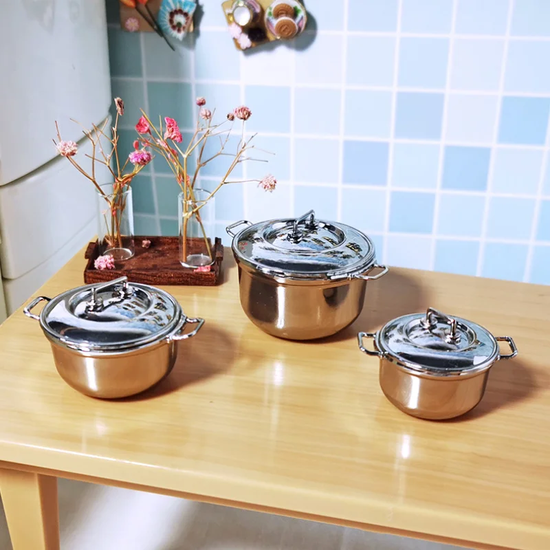 Mini kitchen cooking pot Pans for 1/12 1/8 Bjd Doll House Diy Accessories metal Spoon Soup mini Pot