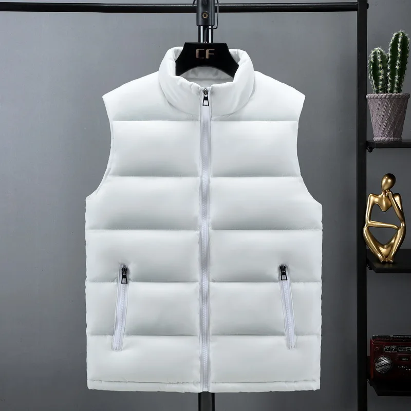 #3617 Black Blue Red White Down Vest Men Zipper Slim Warm Men\'s Vest Sleeveless Jacket Stand Collar Outerwear Mens Vests Winter