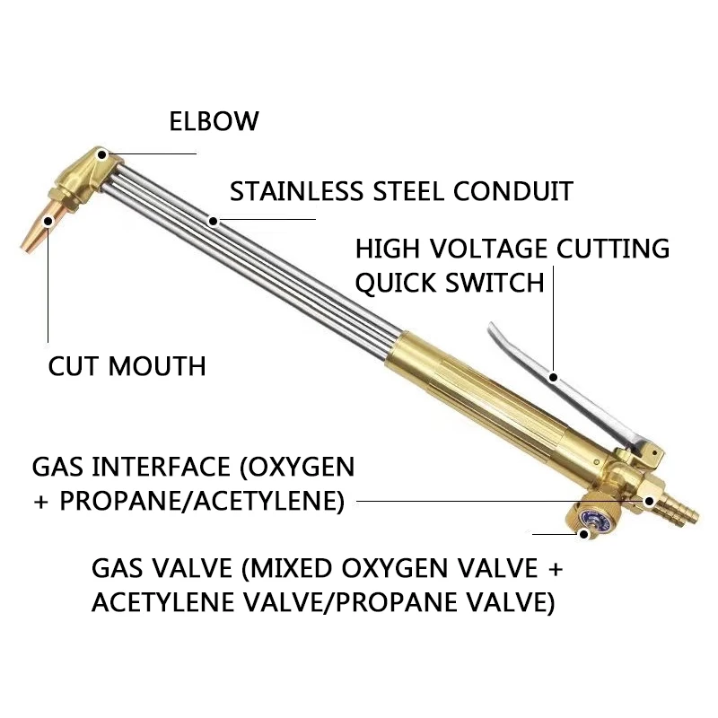 200 Type Stainless Steel Three-Tube Anti-Backfire Cutting Torch Isobaric Cutting Gun Cutting Torch Cutting Knife Cutting Handle