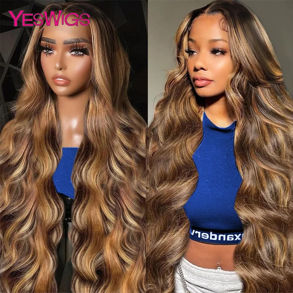 HD 13x6 Highlight Wig Body Wave Lace Front Wig Brazilian Honey Blonde Colored 30 Inch Glueless Lace Frontal Wig 100% Human Hair