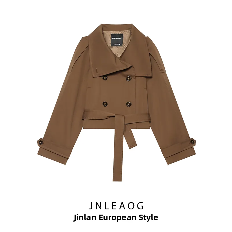 JNLEAOG Fashionable Short Coat Jacket Women's Autumn New Style Double Row Buttons Tailored Shape Polyester Fiber Ladies' Oute...