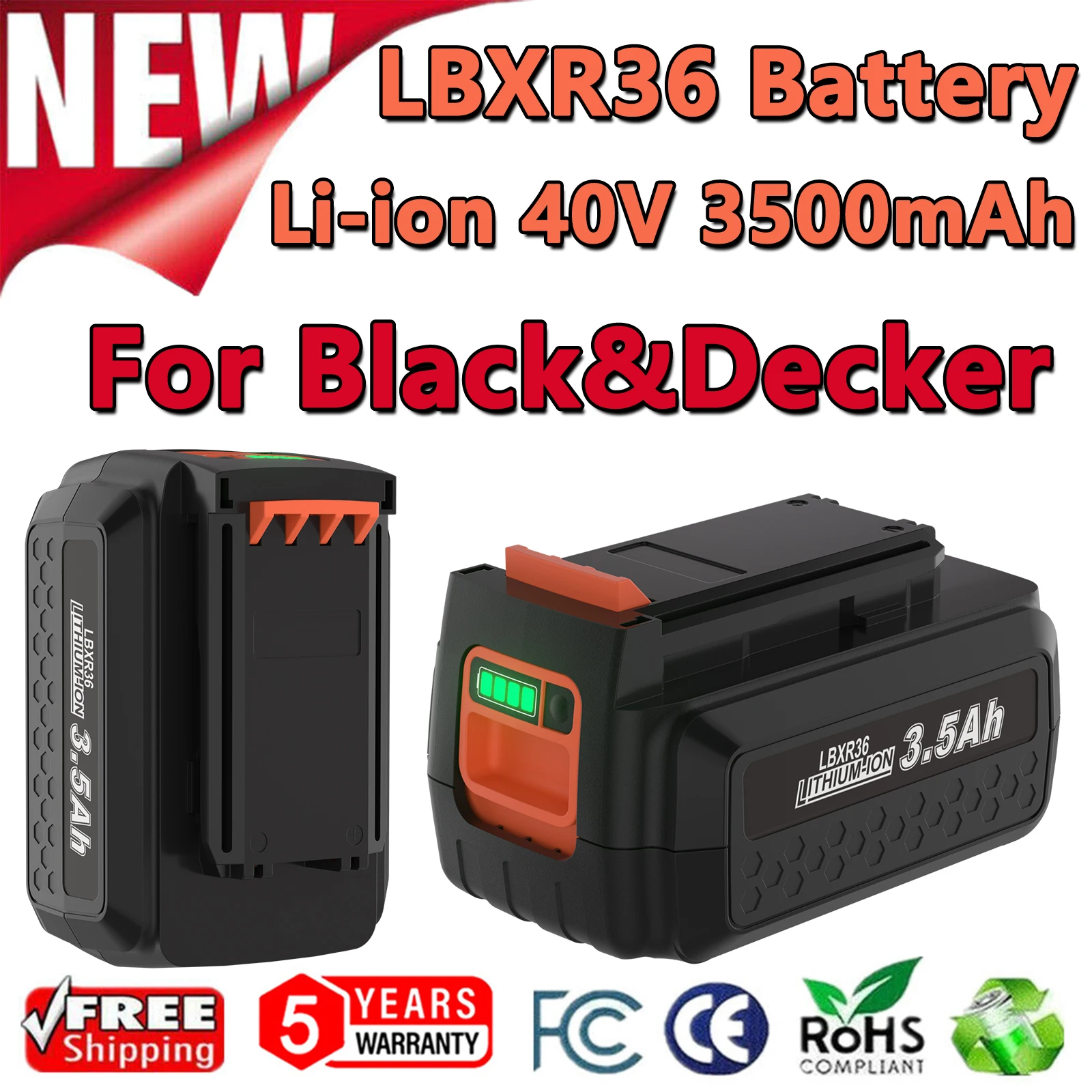 For Black Decker LBXR36 LBX2540 LBX2040 LBX36 LST540 Power Tools Rechargeable Battery 36V/40V 3.5Ah Li-ion Replacement Battery